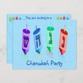 Vier Dreidels-uitnodigingen Kaart (Voorkant / Achterkant)