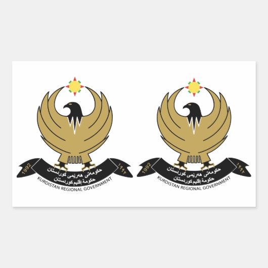 VIER Dubbele Koerdische Wapenmunt Rechthoekige Sticker (Voorkant)