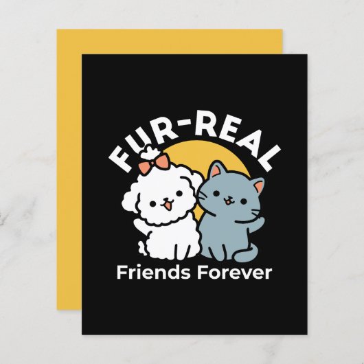 Vier echte vrienden voor altijd | Schattige kat en (Voorkant / Achterkant)