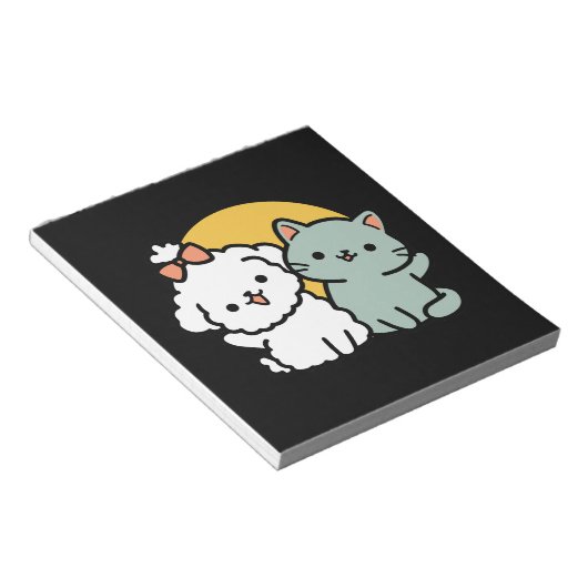 Vier echte vrienden voor altijd | Schattige kat en Notitieblok (Schuin)