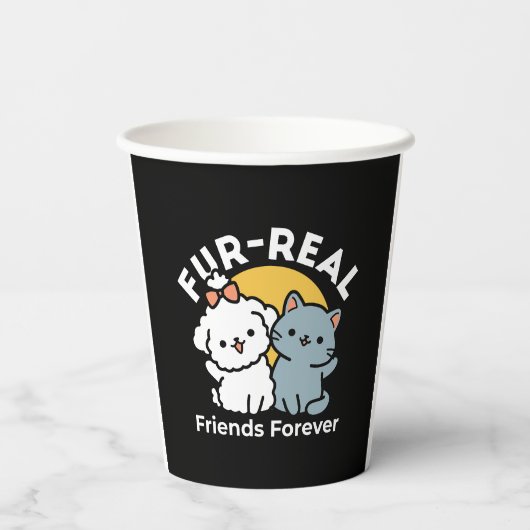 Vier echte vrienden voor altijd | Schattige kat en Papieren Bekers (Achterkant)