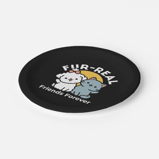 Vier echte vrienden voor altijd | Schattige kat en Papieren Bordje (Gekanteld)