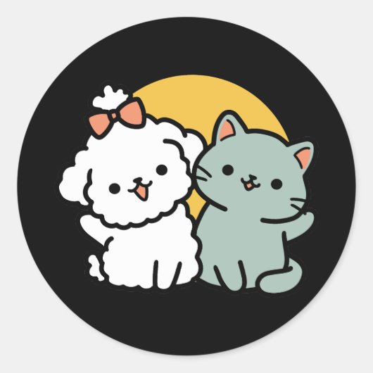 Vier echte vrienden voor altijd | Schattige kat en Ronde Sticker (Voorkant)