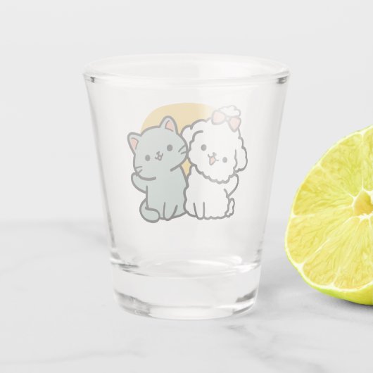 Vier echte vrienden voor altijd | Schattige kat en Shot Glas (Achterkant)