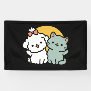 Vier echte vrienden voor altijd Schattige kat en Spandoek