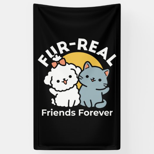Vier echte vrienden voor altijd | Schattige kat en Spandoek (Verticaal)