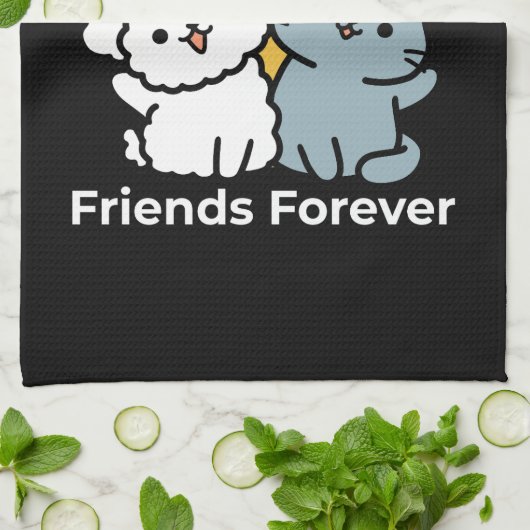 Vier echte vrienden voor altijd | Schattige kat en Theedoek (Gevouwen)
