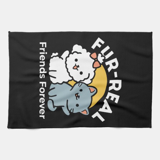 Vier echte vrienden voor altijd | Schattige kat en Theedoek (Horizontaal)