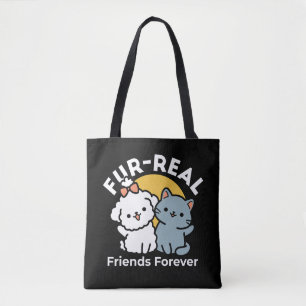 Vier echte vrienden voor altijd Schattige kat en Tote Bag