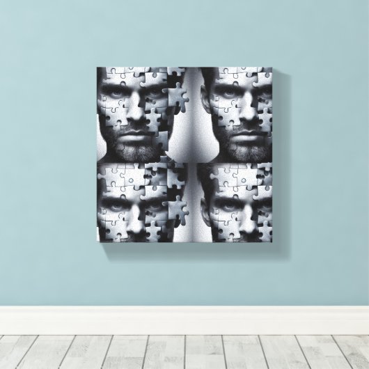 Vier - een gezichtspuzzel van een man canvas afdruk (Insitu (Houten vloer))
