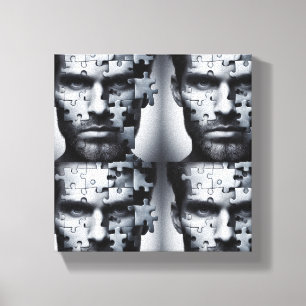 Vier - een gezichtspuzzel van een man canvas afdruk