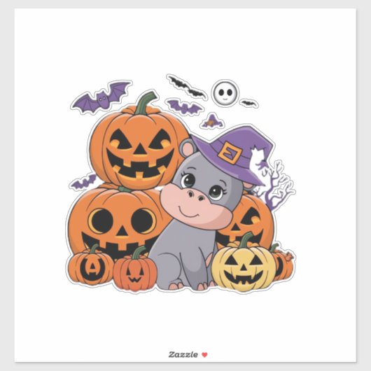 Vier een Hippo Halloween met Moo Deng! Long SL Sticker (Vel)