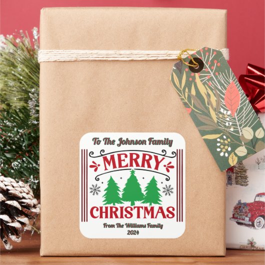 Vier een vrolijk kerstfeest met feestelijke Sticke Vierkante Sticker (Feestdagen)