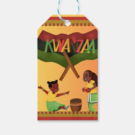 Vier eenheid: een vreugdevolle Kwanzaa-bijeenkomst Cadeaulabel (Voorkant)