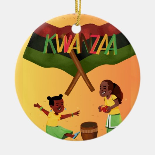 Vier eenheid: een vreugdevolle Kwanzaa-bijeenkomst Keramisch Ornament (Voorkant)