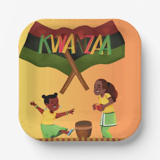 Vier eenheid: een vreugdevolle Kwanzaa-bijeenkomst Papieren Bordje (Voorkant)
