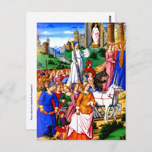 "Vier Eenhoorns leiden de Processie" Briefkaart (Voorkant / Achterkant)