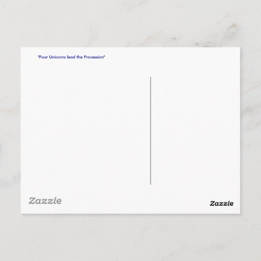 "Vier Eenhoorns leiden de Processie" Briefkaart (Achterkant)