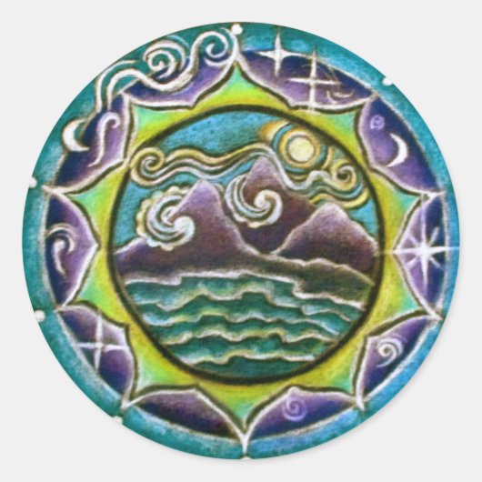 Vier Elementen Mandala Sticker, water, vuur, Ronde Sticker (Voorkant)