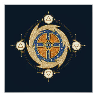 Vier Elementen Marokkaans Mandala Heilige Geometri Perfect Poster