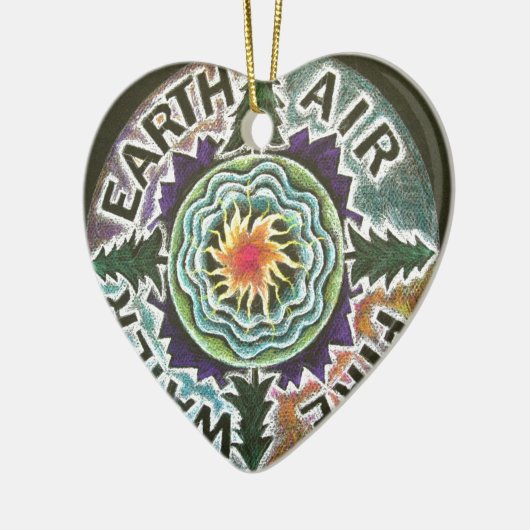 Vier elementen Sun Mandala Keramisch Ornament (Links)