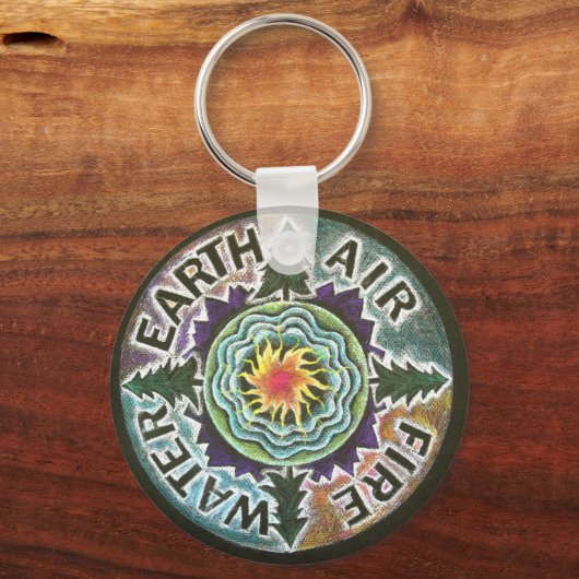 Vier elementen Sun Mandala Sleutelhanger (Voorkant)