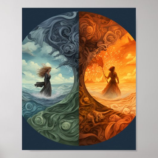 Vier Elements Earth Fire Air Water Poster (Voorkant)