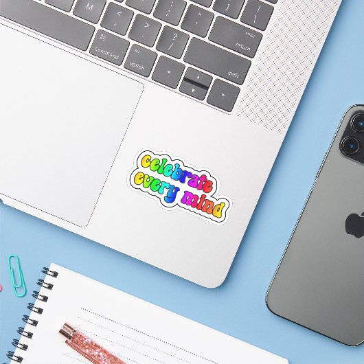 vier elke geest Rainbow Neurodiversity Sticker (Laptop met iPhone)