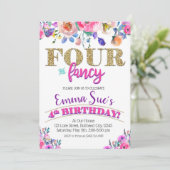 Vier en Fancy meisjes vierde verjaardag Kaart (Staand voorkant)