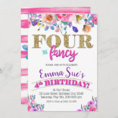Vier en Fancy meisjes vierde verjaardag Kaart (Voorkant / Achterkant)