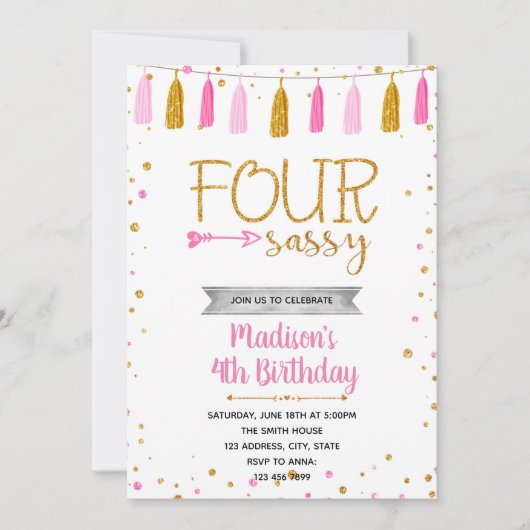 VIER en sassy verjaardag Kaart (Voorkant)