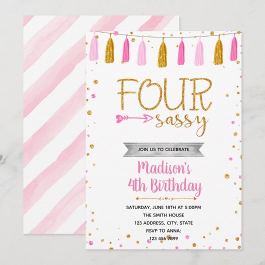 VIER en sassy verjaardag Kaart (Voorkant / Achterkant)