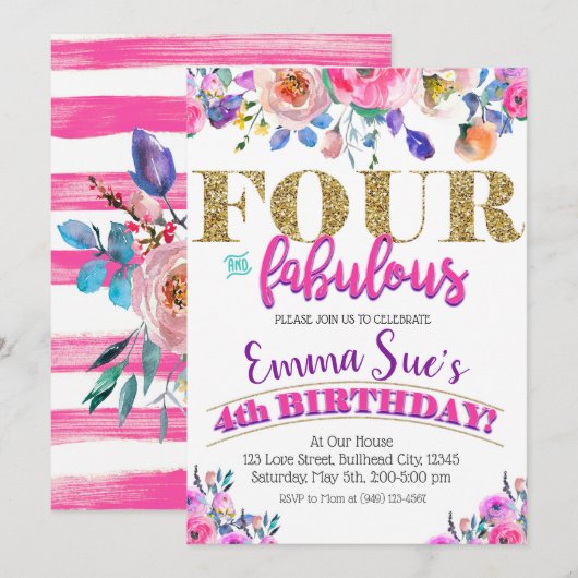 Vier en vier Fabulous Girls Floral Kaart (Voorkant / Achterkant)