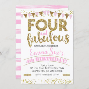 Vier en vier Fabulous Girls Pink & Gold 4th Birthd Kaart