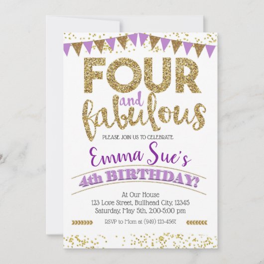 Vier en vier jaar Paarse Fabulous Girls Kaart (Voorkant)