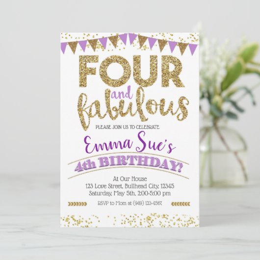 Vier en vier jaar Paarse Fabulous Girls Kaart (Staand voorkant)