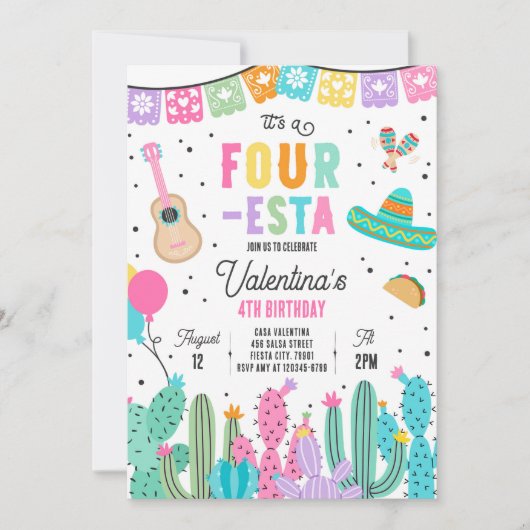 Vier-Esta Mexicaanse Fiesta 4e verjaardagsfeestje Kaart (Voorkant)