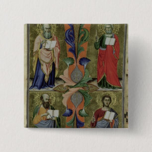 Vier Evangelisten, 14e eeuw (vellum) Vierkante Button 5,1 Cm