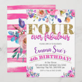 Vier-Ever Fabulous Meisjes Bloemen 4e Verjaardag Kaart (Voorkant / Achterkant)