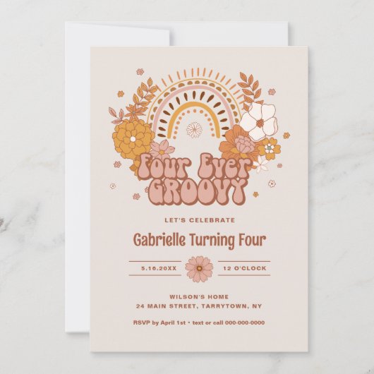 Vier Ever Groovy Birthday Uitnodiging (Voorkant)