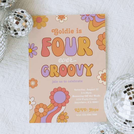 Vier Ever Groovy Birthday Uitnodiging
