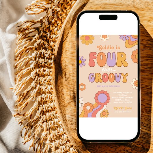 Vier Ever Groovy Birthday Uitnodiging