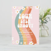 Vier Ever Groovy daisy regenboog vierde verjaardag Kaart (Staand voorkant)