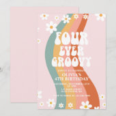 Vier Ever Groovy daisy regenboog vierde verjaardag Kaart (Voorkant / Achterkant)