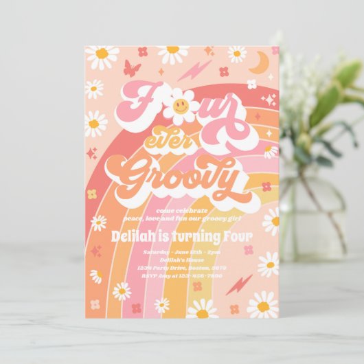 Vier Ever Groovy Hippie Rainbow vierde geboortedag Kaart (Staand voorkant)