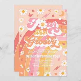 Vier Ever Groovy Hippie Rainbow vierde geboortedag Kaart