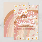 Vier Ever Groovy Hippie Rainbow vierde geboortedag Kaart (Voorkant / Achterkant)