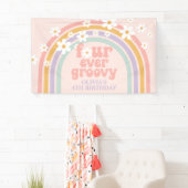 Vier Ever Groovy Pastel regenboog 4e verjaardag Spandoek (Insitu)
