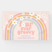 Vier Ever Groovy Pastel regenboog 4e verjaardag Spandoek (Horizontaal)