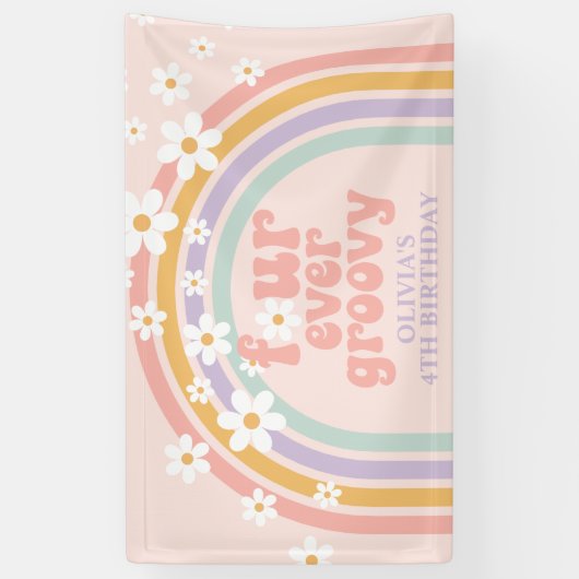 Vier Ever Groovy Pastel regenboog 4e verjaardag Spandoek (Verticaal)